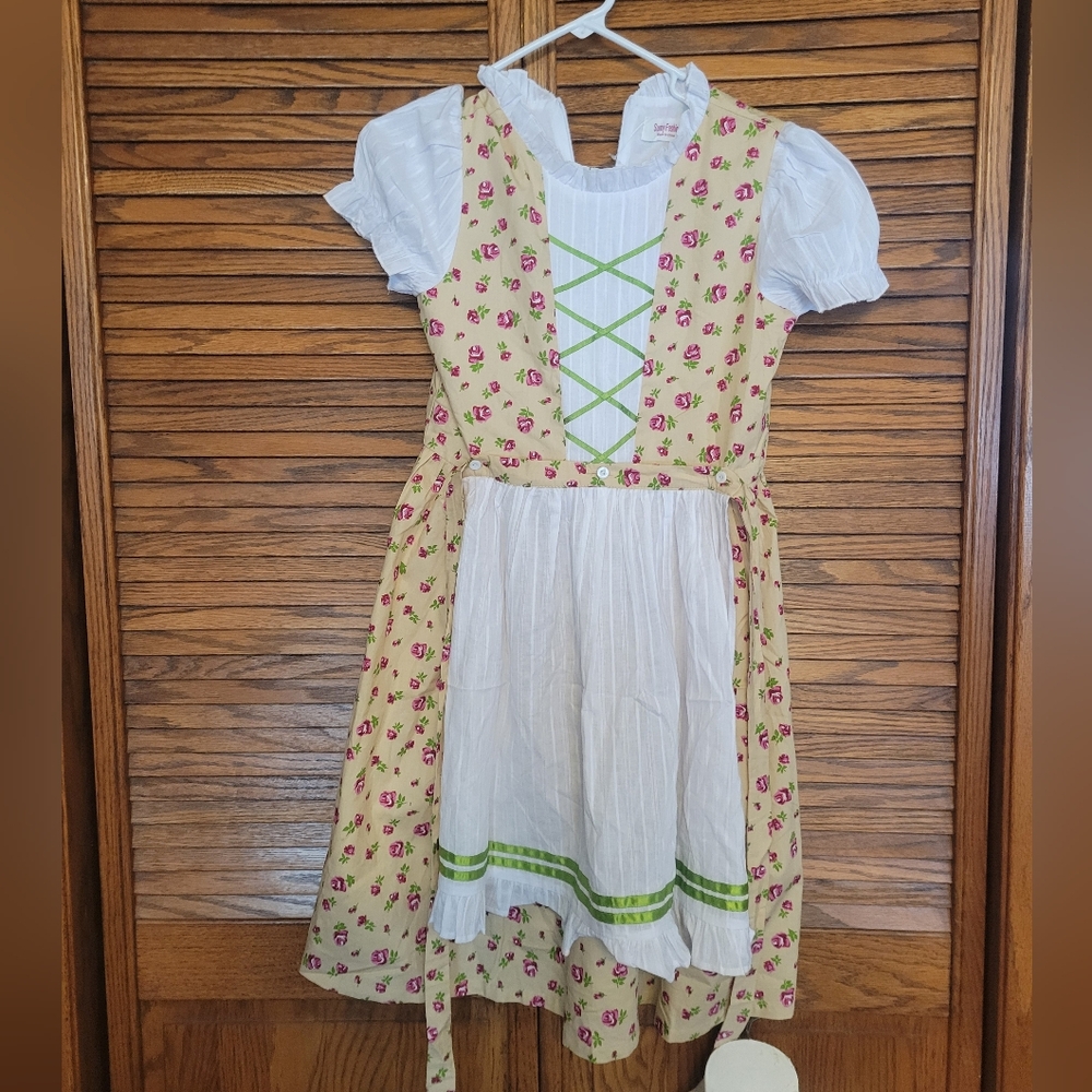NWT Sunny Fashion Youth Yellow Floral Dirndl Dress with White Apron Size‎ 12
